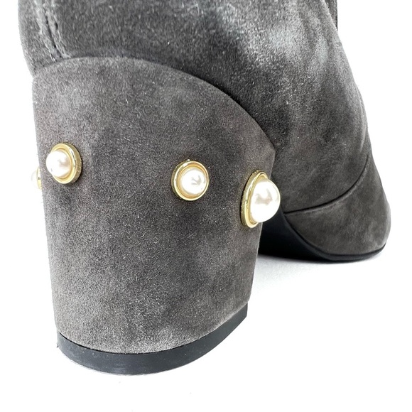 Stuart Wietzman Siggy Ankle Boot Gray Suede Faux Pearl Size 9.5 Sock Booties EUC - Picture 6 of 10